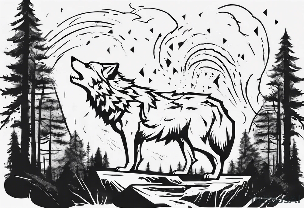 thunderstorm over a forest and a wolf howling tattoo idea thunderstorm over a forest and a wolf howling tattoo idea