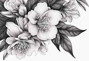 Azaleas, buds, leaves; curved design tattoo idea