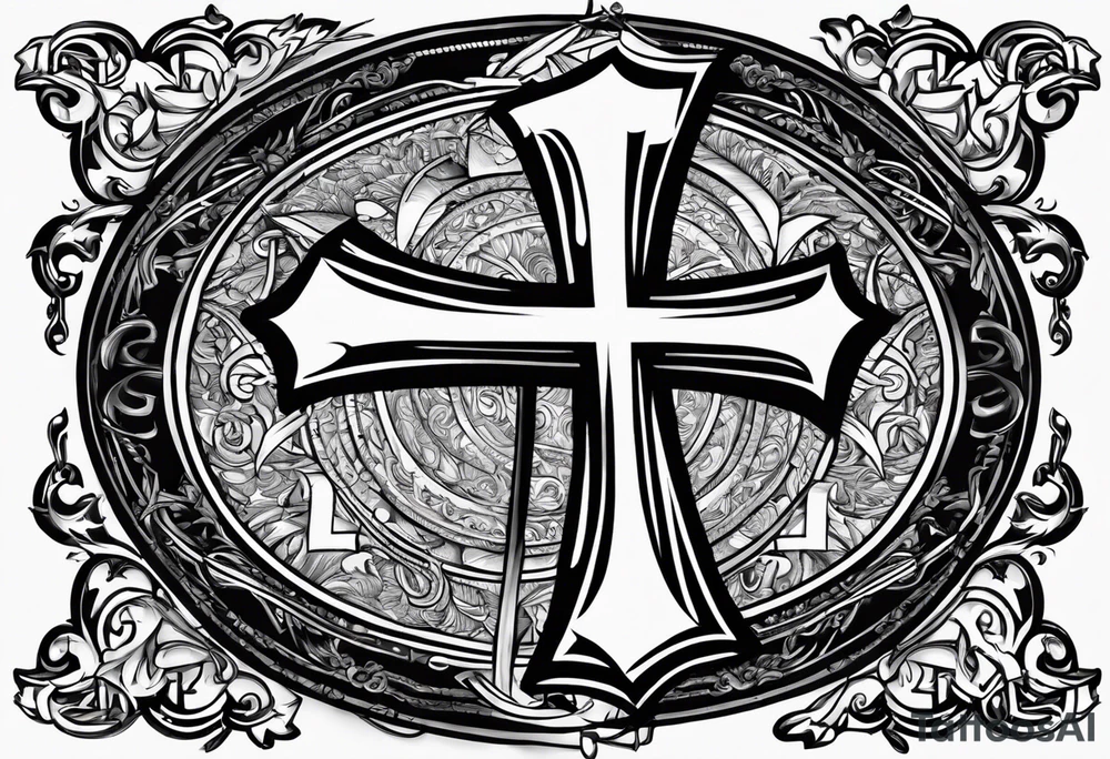 a cool cross with a banner rapped around it and the words RIP Robert J Kunkle on the banner tattoo idea