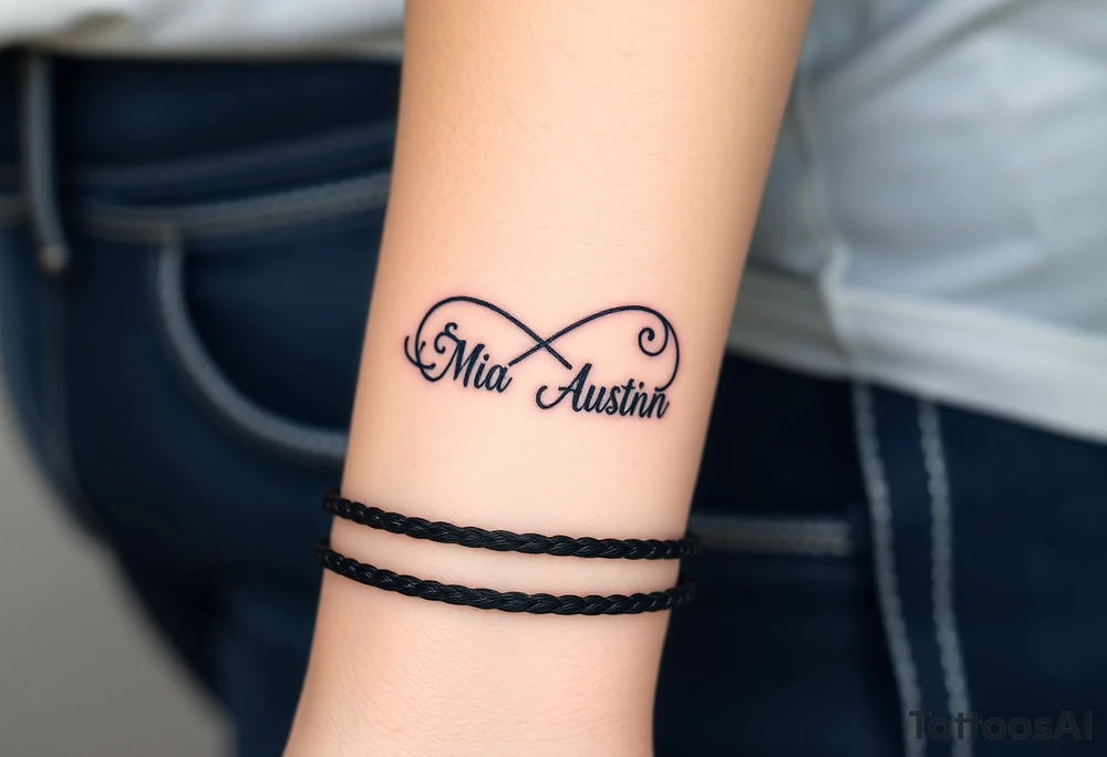 Infinity symbol with the name's Mia and Austin tattoo idea