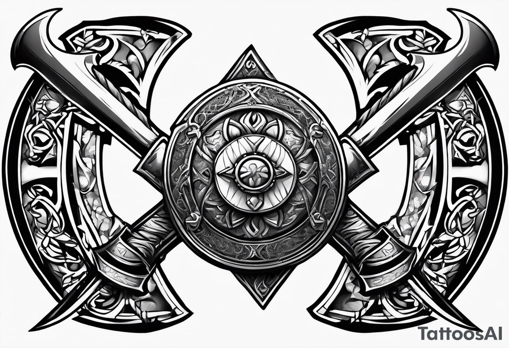 Valhalla sword shield axe armour tattoo idea
