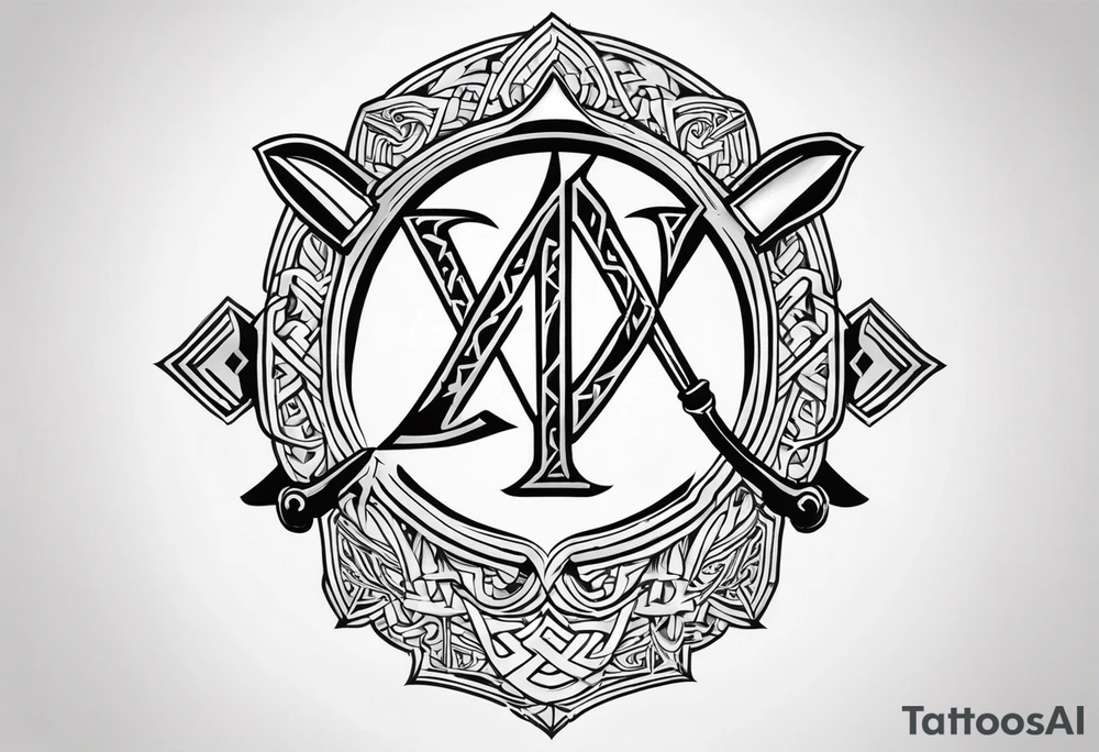 Valhalla shield sword axe Valknut fire tattoo idea