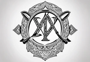 Valhalla shield sword axe Valknut fire tattoo idea