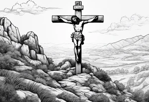 jesus crucified on a hill facing east tattoo idea