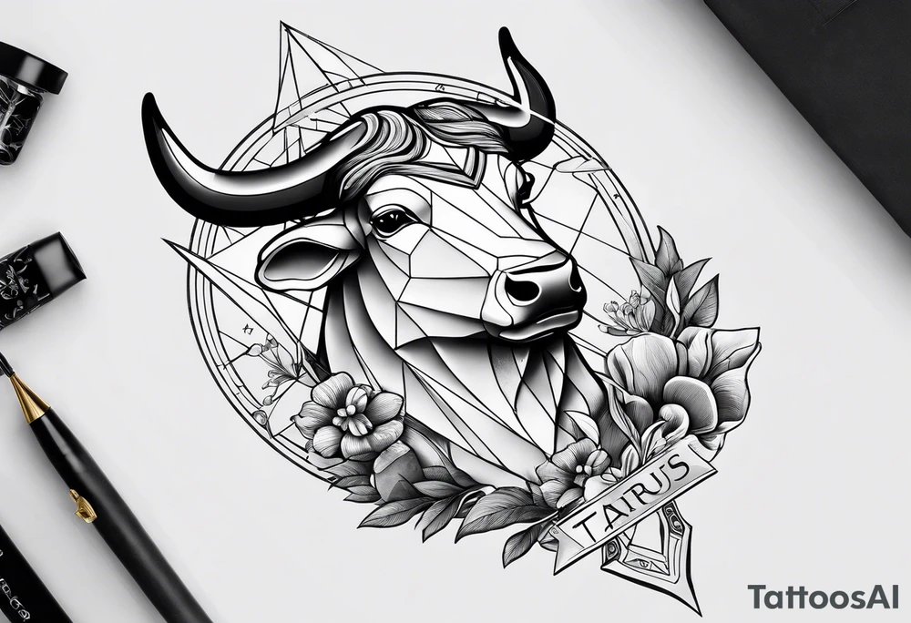 Taurus head with the planets positions on May 20th, 1989. With an arrow splitting the head. Half geometric and half realistic. Fit on back of arm tattoo idea