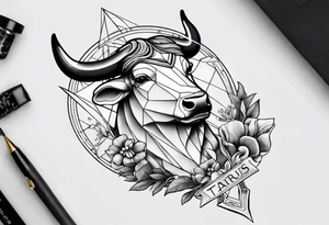 Taurus head with the planets positions on May 20th, 1989. With an arrow splitting the head. Half geometric and half realistic. Fit on back of arm tattoo idea