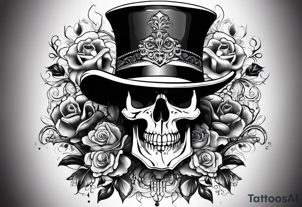Skull with a top hat tattoo idea
