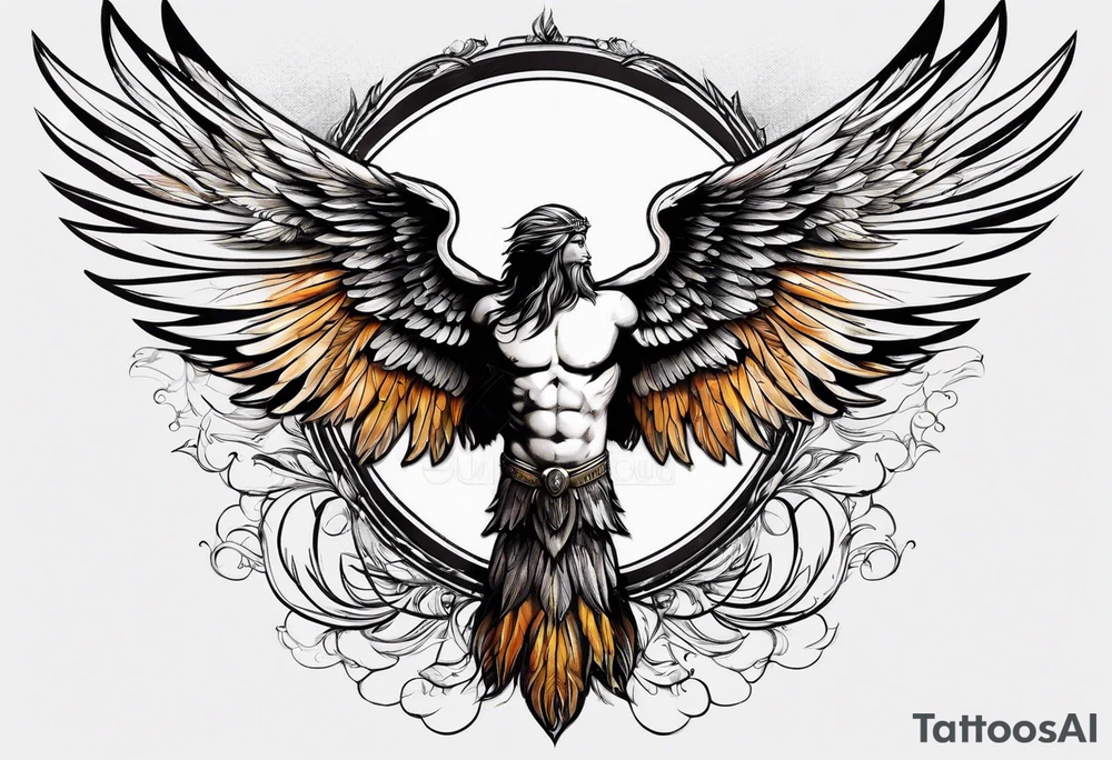 icarus with wings fying out of the world tattoo idea