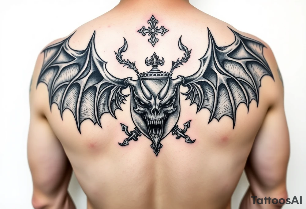 Smith family crest from Ireland with dark and brutally Demonic features for a full chest tattoo tattoo idea