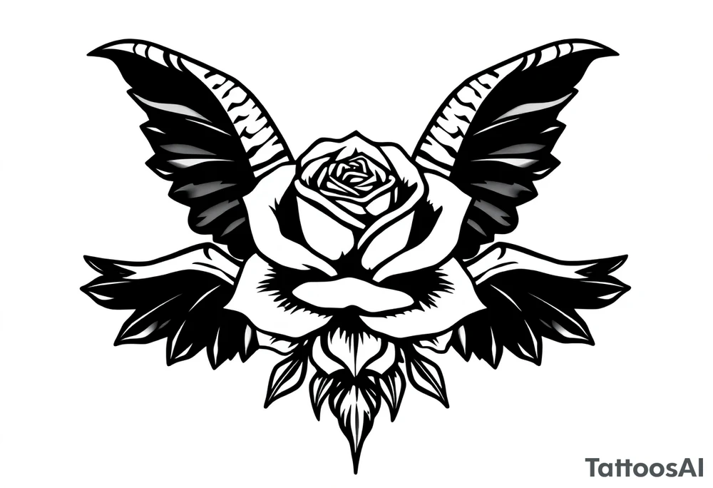 goat bones odd angel surreal rose tattoo idea