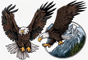 Tribute to Father representing a bald eagle with wings spread with mountain scene in the background tattoo idea