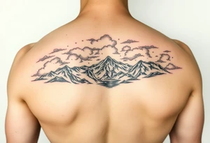 Clouds with mountains and water in Colorado majestic tattoo idea