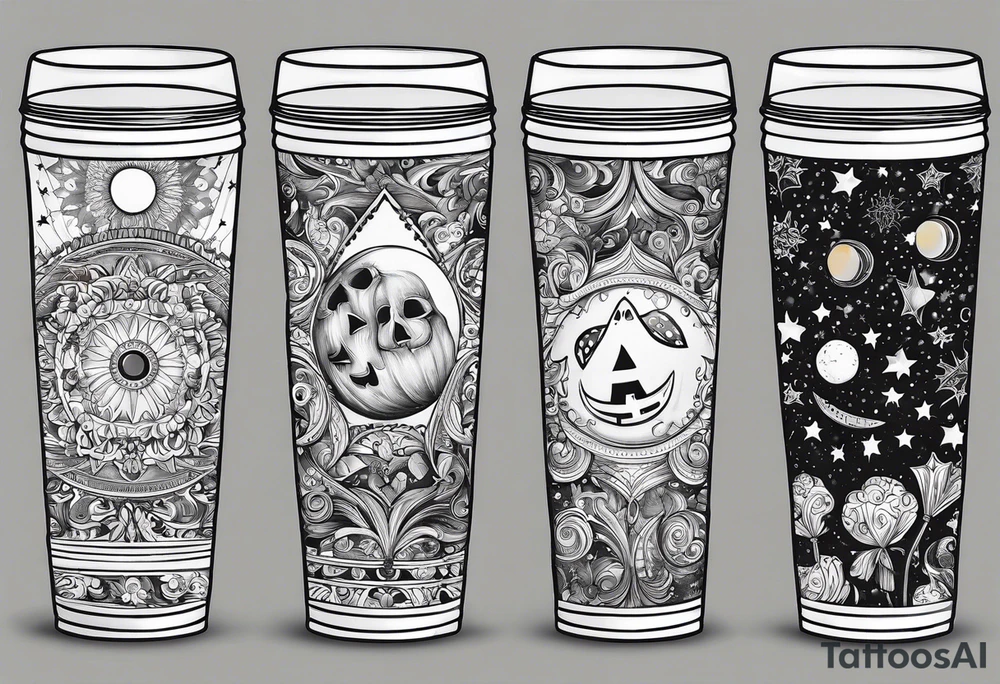 20 oz tumbler banner design, candy, minimalist, spellbound, voodoo, moon, stars, Halloween tattoo idea