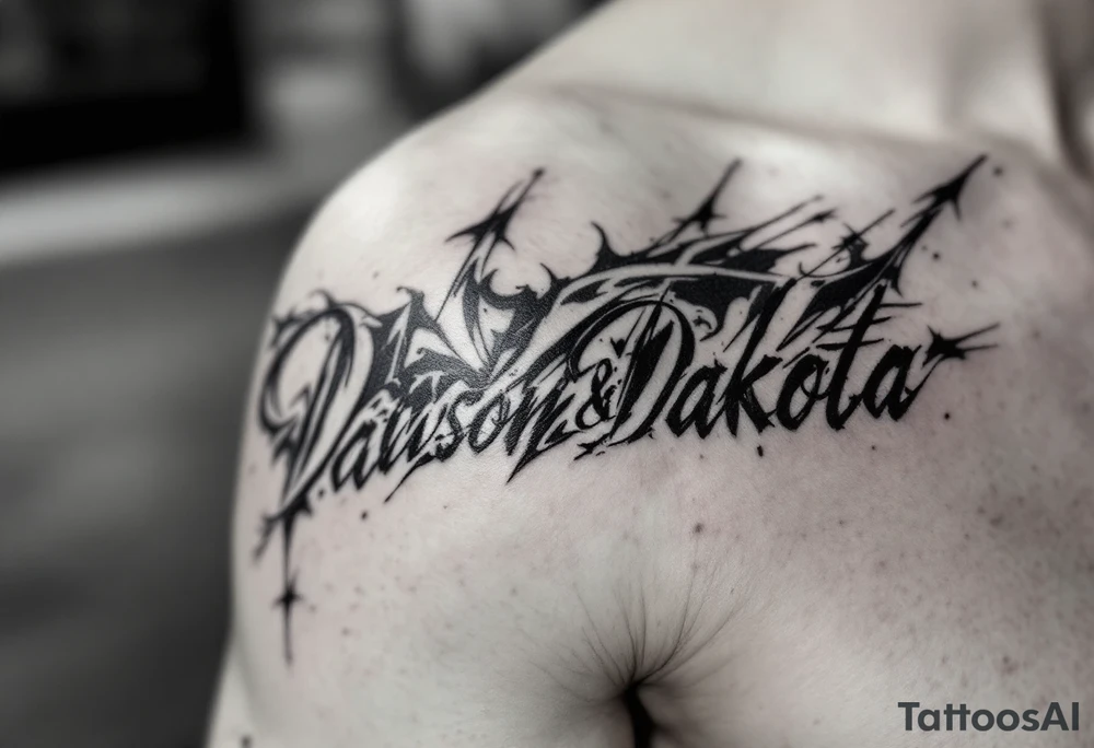 Dawson and Dakota names built into a sleeve tattoo idea