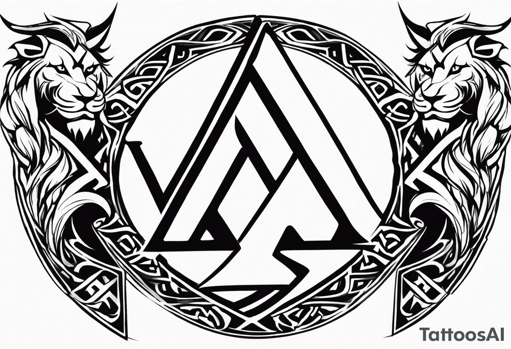 Valhalla sword shield dragon axe Valknut tribal lion tattoo idea