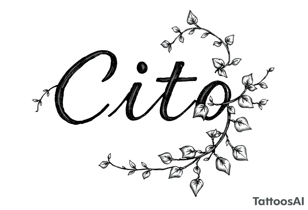 Write the name Cito but make it look like a vine with detail it should resemble cursive but keep it looking like it’s written in vine make it sideways facing left going downward tattoo idea