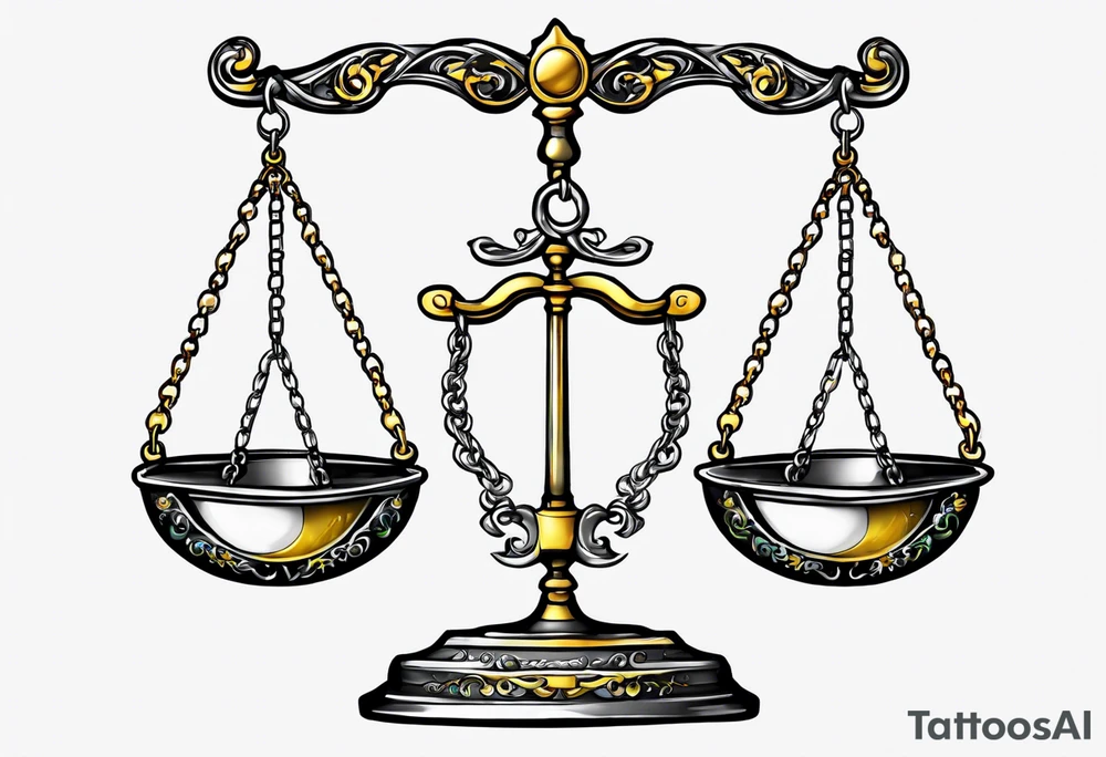 Libra scales hanging from a half moon tattoo idea