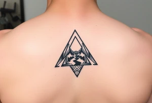 Geometric small triangle about different paths in life merge together and become stronger while being psychedelic and trippy tattoo idea