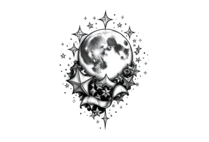 1x10^23 surrounded by cascade of stars and moon tattoo idea