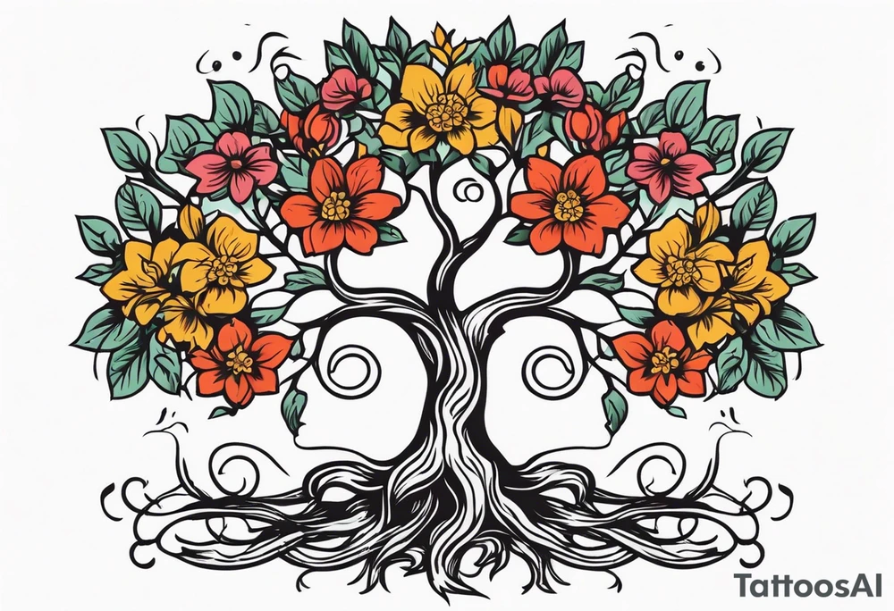tree with roots

old school vintage simple traditional design with vintage flowers surrounding
bold color simple tattoo idea