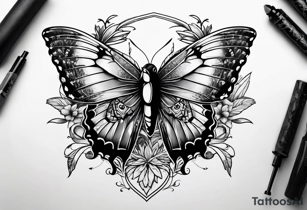 A Butterfly and a Raven, they have the same size tattoo idea