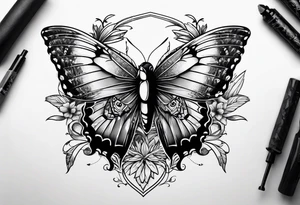 A Butterfly and a Raven, they have the same size tattoo idea