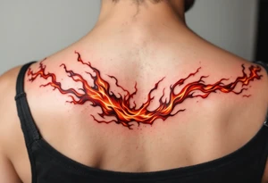 Matching red and orange flame tattoo on each shoulders. tattoo idea