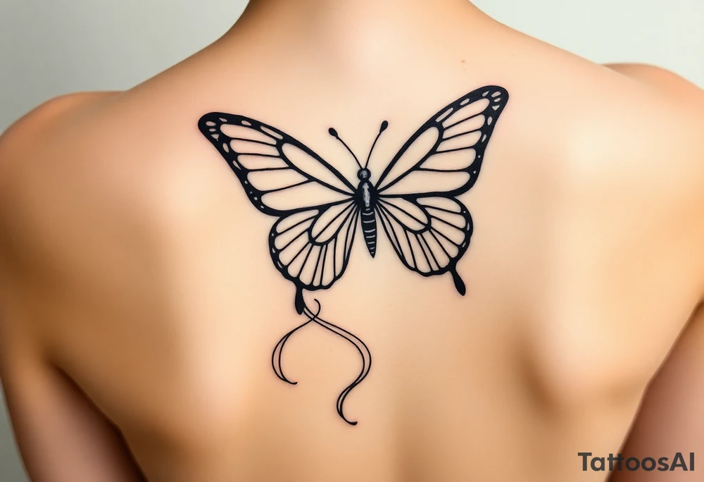 ethereal butterfly with flowing silk ribbons in moonlight tattoo idea