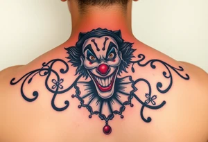 jester clown behind female jester making her smile tattoo idea