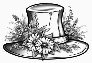 A witch hat tattoo with two ribbons coming down to form a loose bow and daisies and lavender adorning the brim tattoo idea