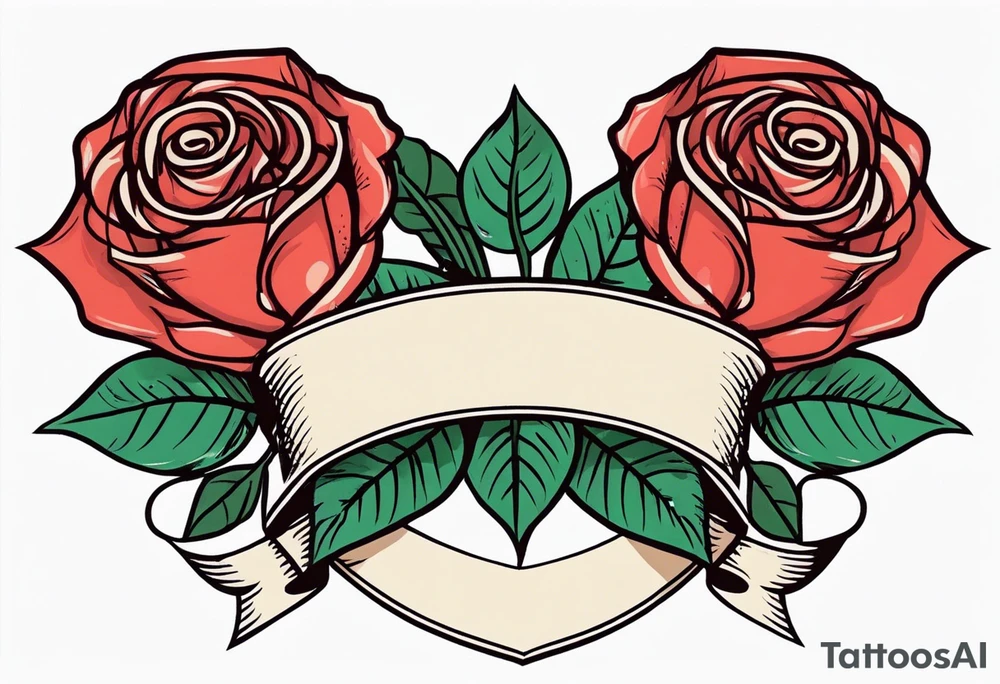 2 roses with banner between them tattoo idea