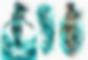 a turquoise Na'vi woman standing in the sea with water for legs surrounded by crashing waves tattoo idea