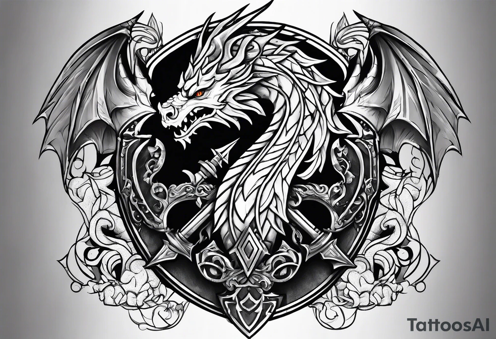 Valhalla sword shield dragon axe tattoo idea