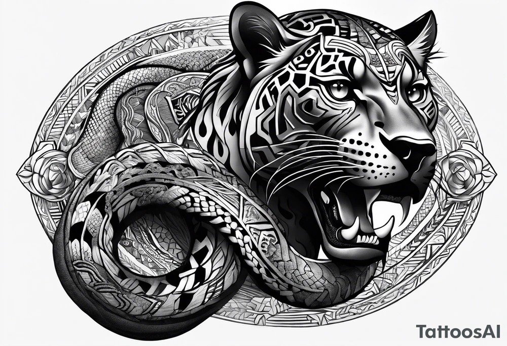 aztec black jaguar with snake tattoo idea