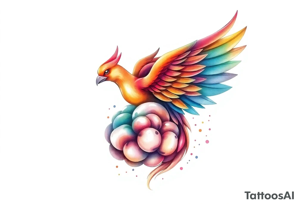 Colorful phoenix flying out of a brain with 3-16-24 tattoo idea