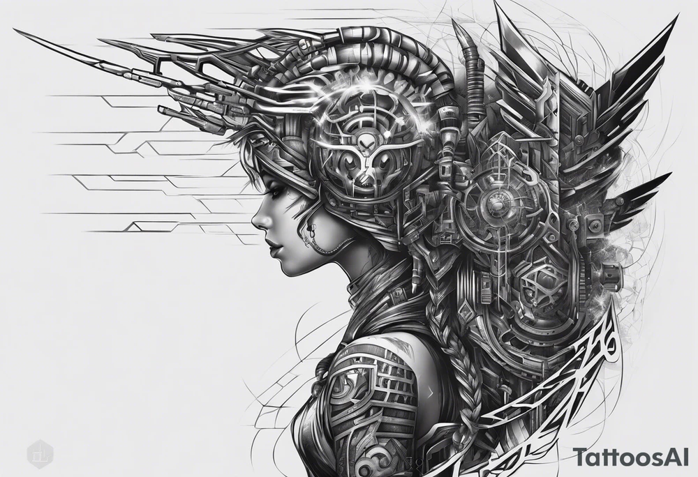 whole spine backbone cyber cyborg tattoo idea