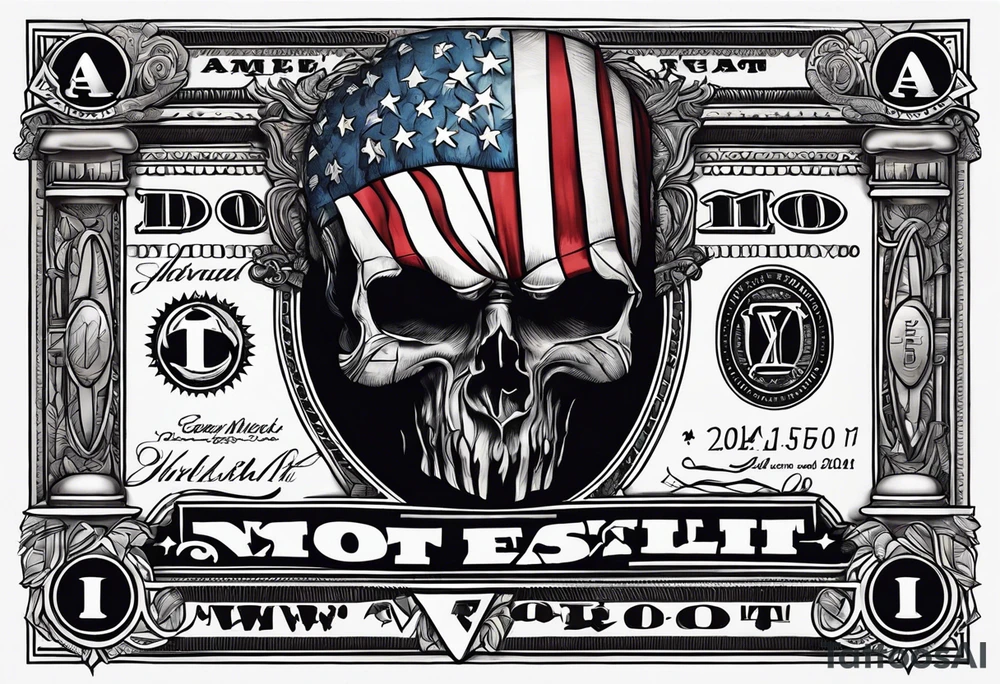 Colored america money root of all evil patriot tattoo idea