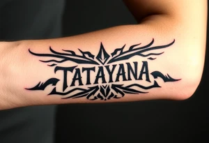 Tattoo for a man that says the name “Tatayana” tattoo idea