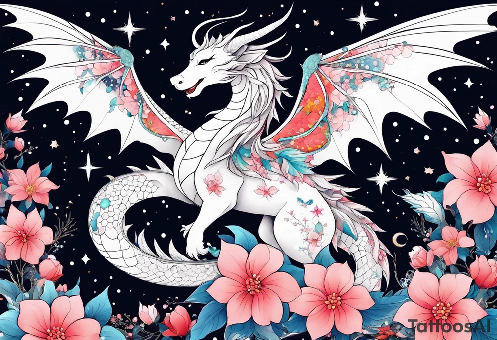Constellation, wing , snow , cross , dragon female japan kawaii , flower tattoo idea