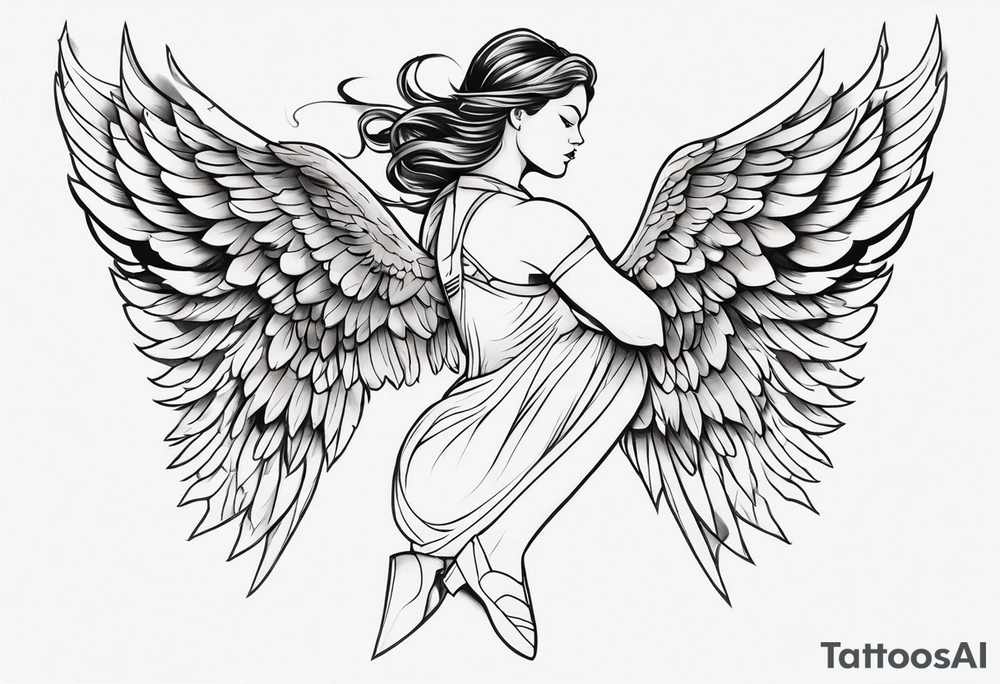 The full body of a Valkyrie with wings flying tattoo idea