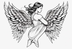 The full body of a Valkyrie with wings flying tattoo idea