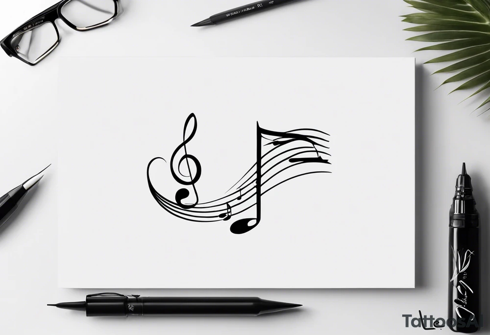 Simple minimalist tattoo in the style of single needle art depicting musical notes in the shape of letters “l” and “r” tattoo idea