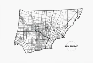 The exact Route from San Francisco to San Diego as a Single Line on the Streetmap from California, without any other Details tattoo idea