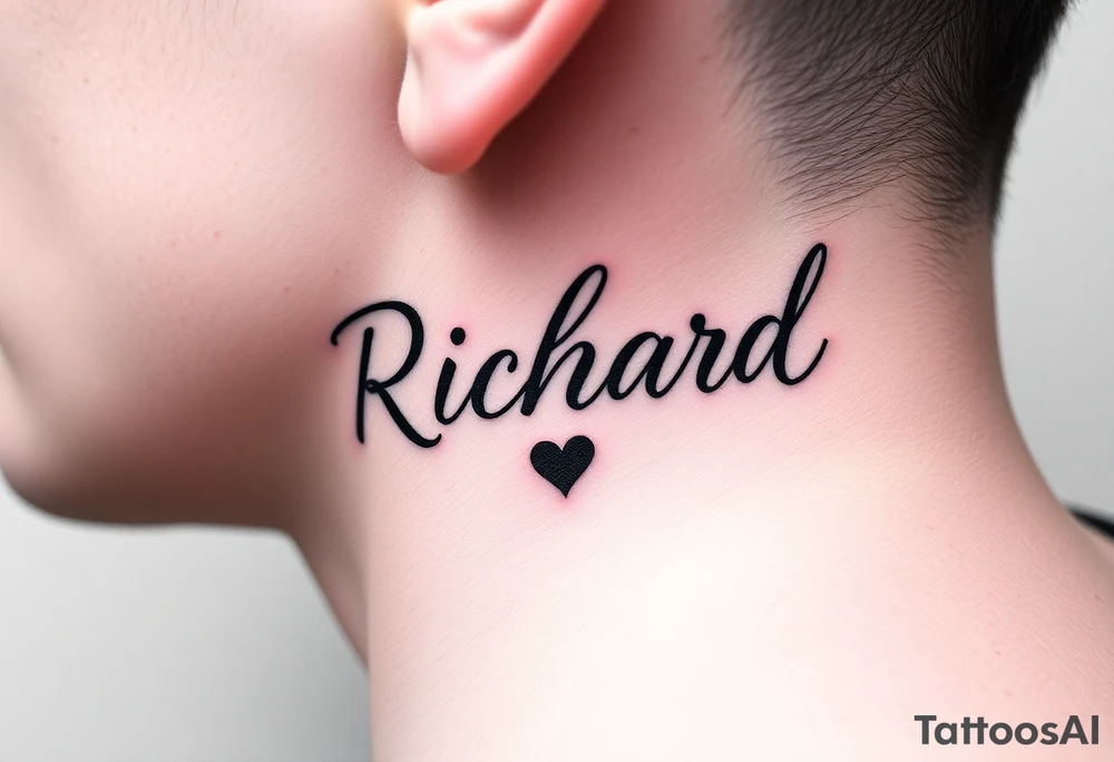The name Richard in pretty handwriting with a heart for the dot on the i on my neck tattoo idea