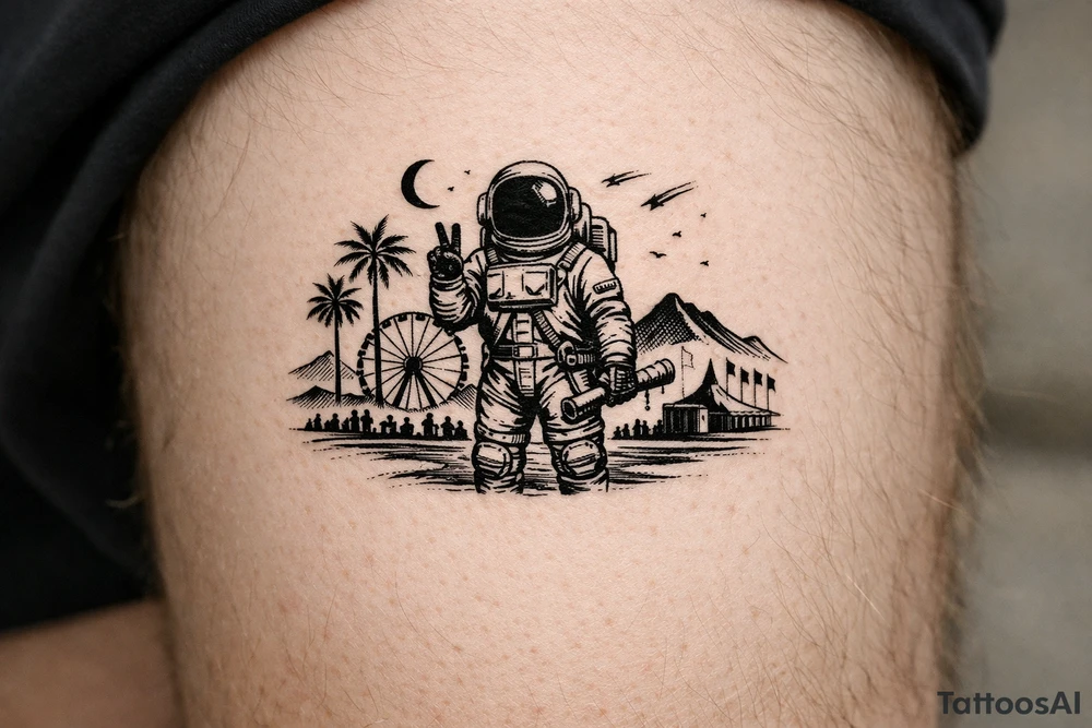 Coachella music festival, without the title of the festival, with astronaut tattoo idea