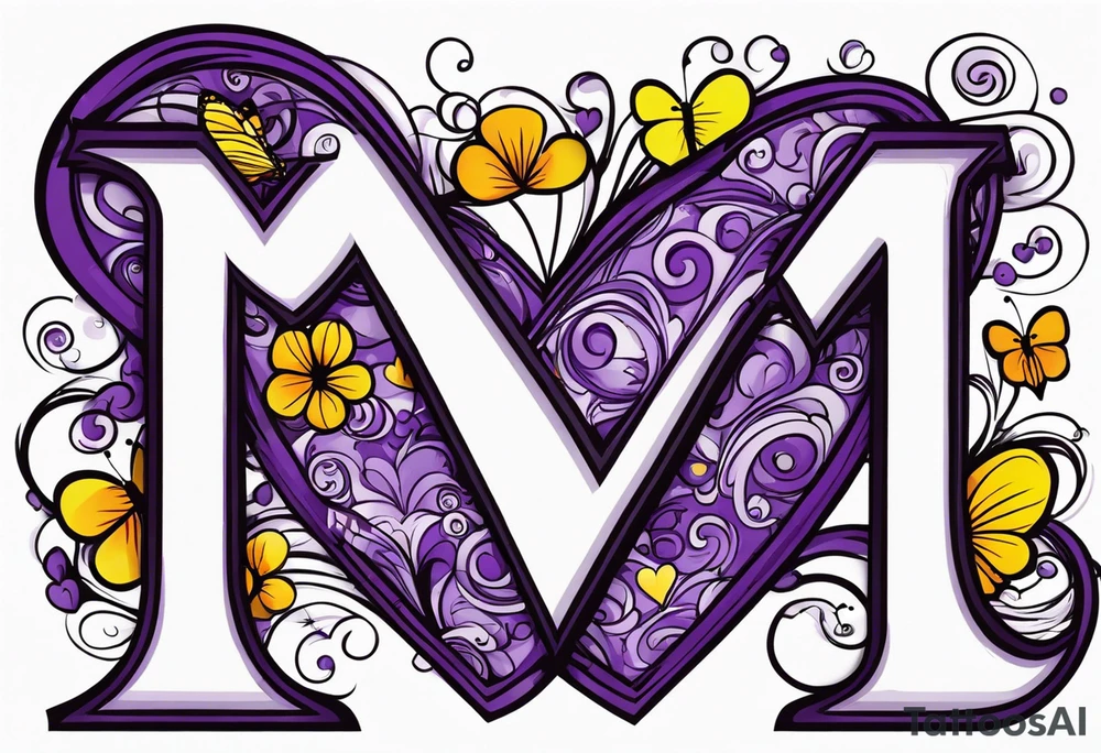 Butterfly, Letter M, infinity, heart, purple tattoo idea