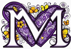 Butterfly, Letter M, infinity, heart, purple tattoo idea