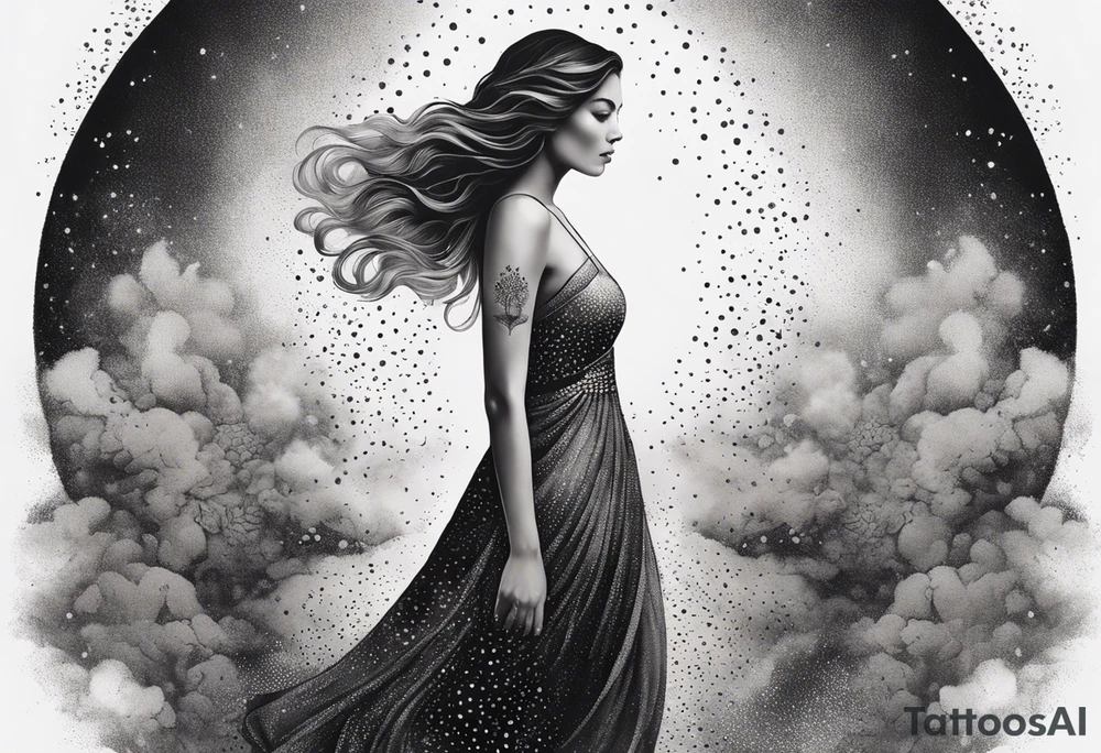 Resurrection strength and courage Beautiful Woman walking through fire and chaos to inner peace and self-love  ethereal tattoo idea