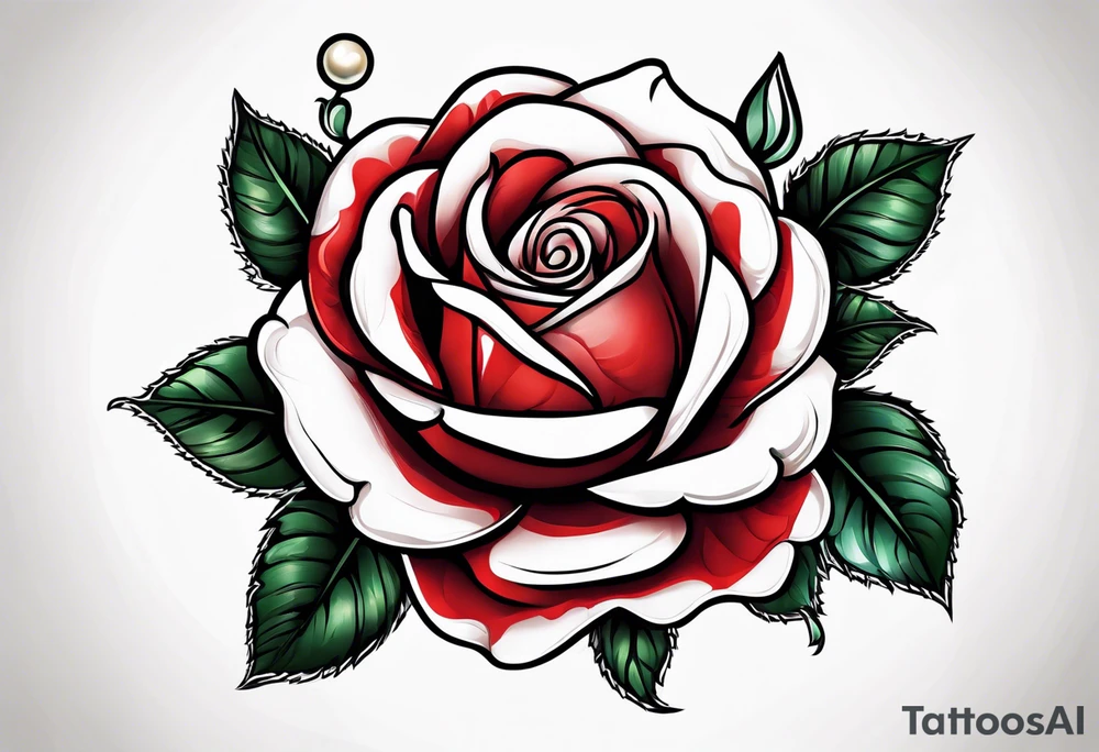 Red rose with a pearl necklace tattoo idea