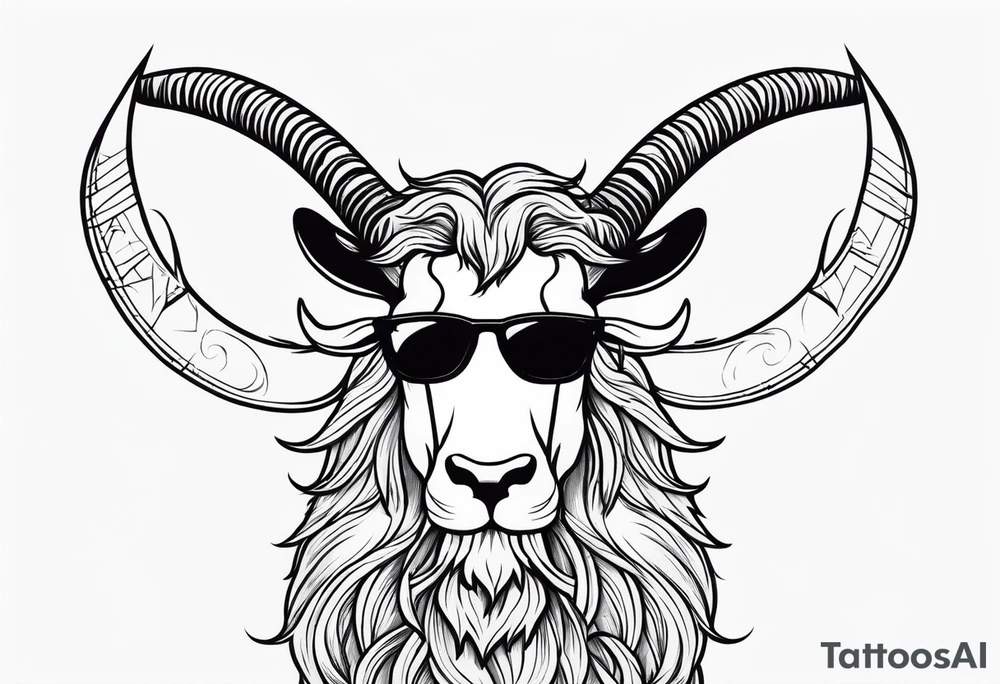 capricorn with beard and sunglasses tattoo idea